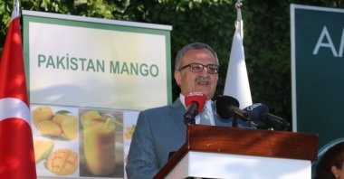 Pakistan's ambassador to Turkey, Syrus Sajjad Qazi, at the Mango Festival in Ankara, Turkey, July 4, 2022. (Courtesy of the embassy)