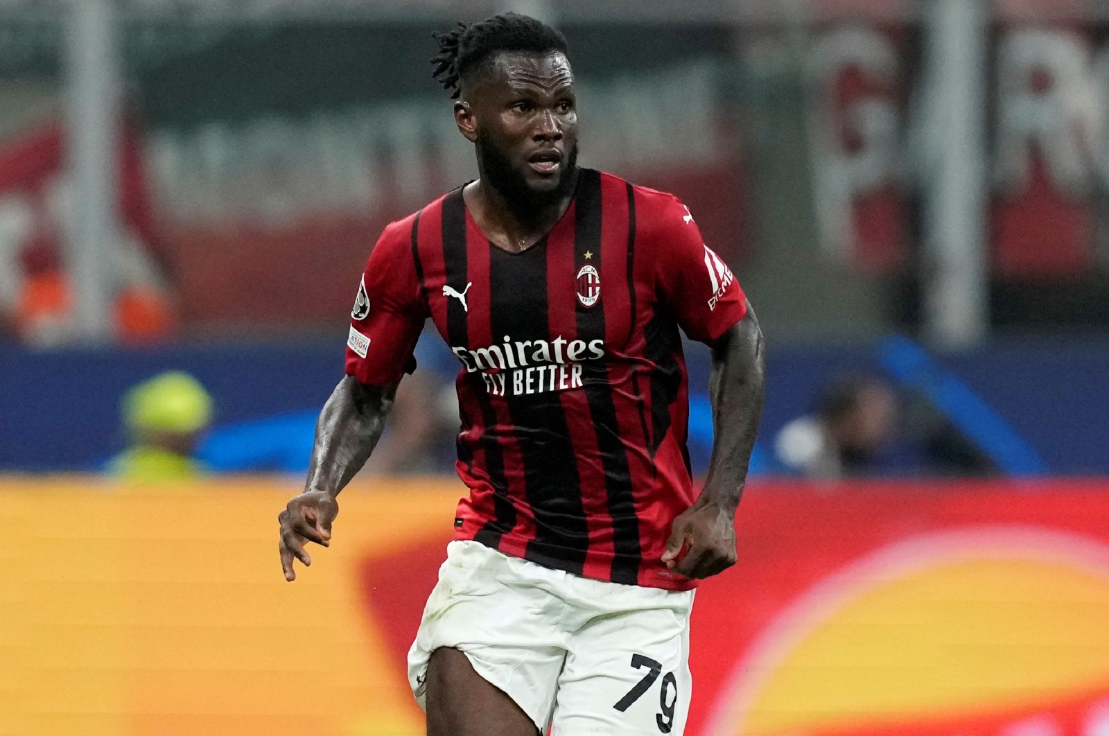 Then at AC Milan, Franck Kessie is seen in action during a Champions League match against Atletico Madrid, Milan, Italy, Sept. 28, 2021. (AP Photo)