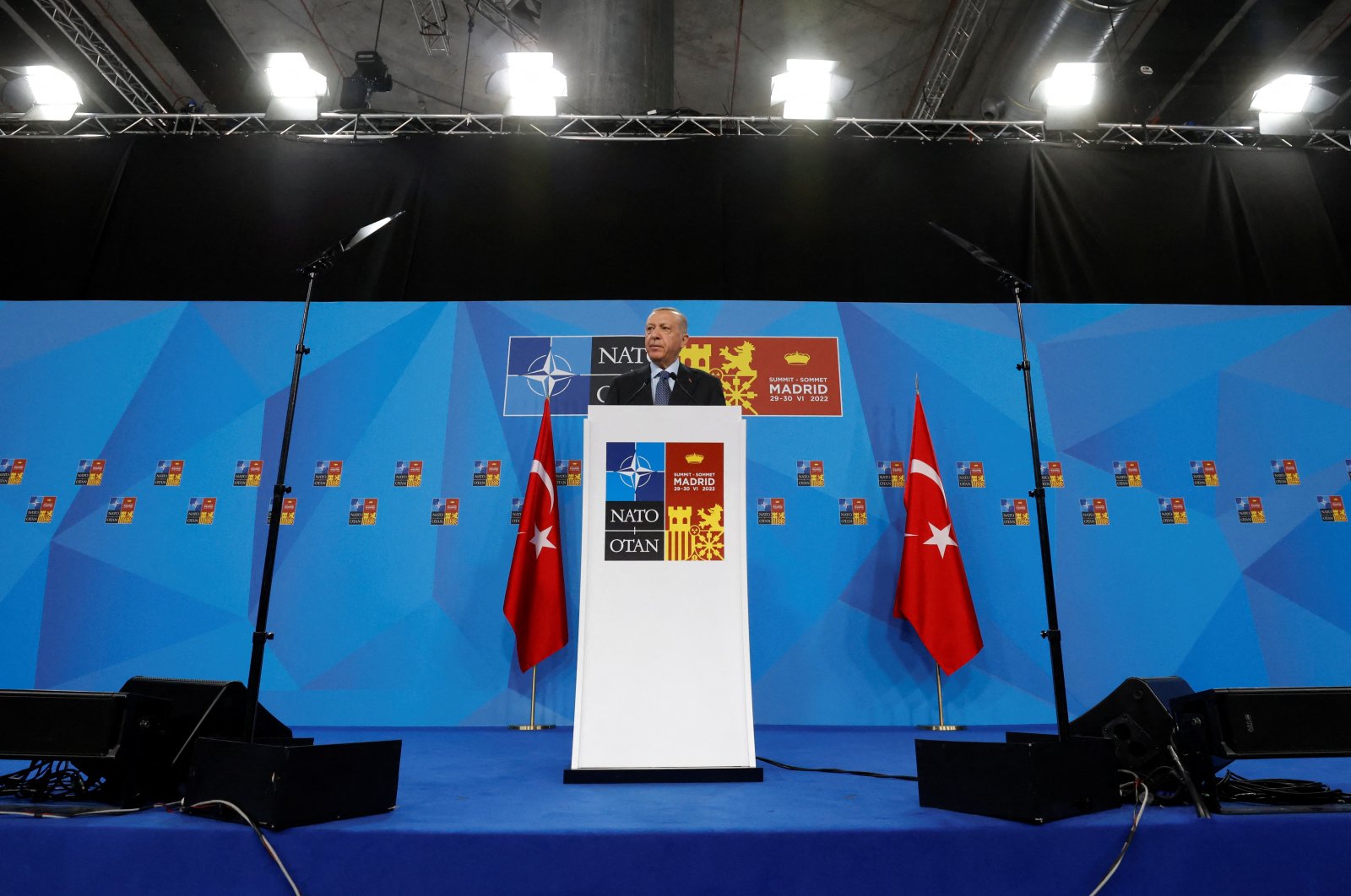President Recep Tayyip Erdoğan attends a news conference during a NATO summit in Madrid, Spain, June 30, 2022. (Reuters Photo)