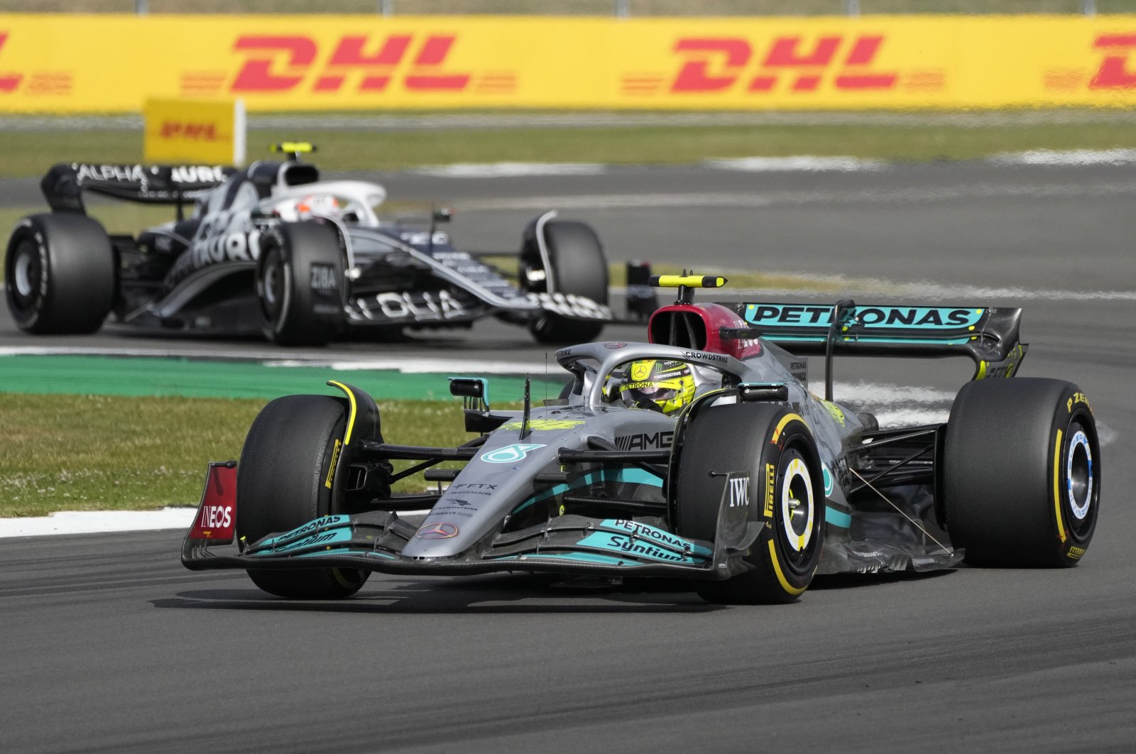 Mercedes driver Lewis Hamilton steers his car during the British F1 GP, Silverstone, England, July 3, 2022. (AP Photo)