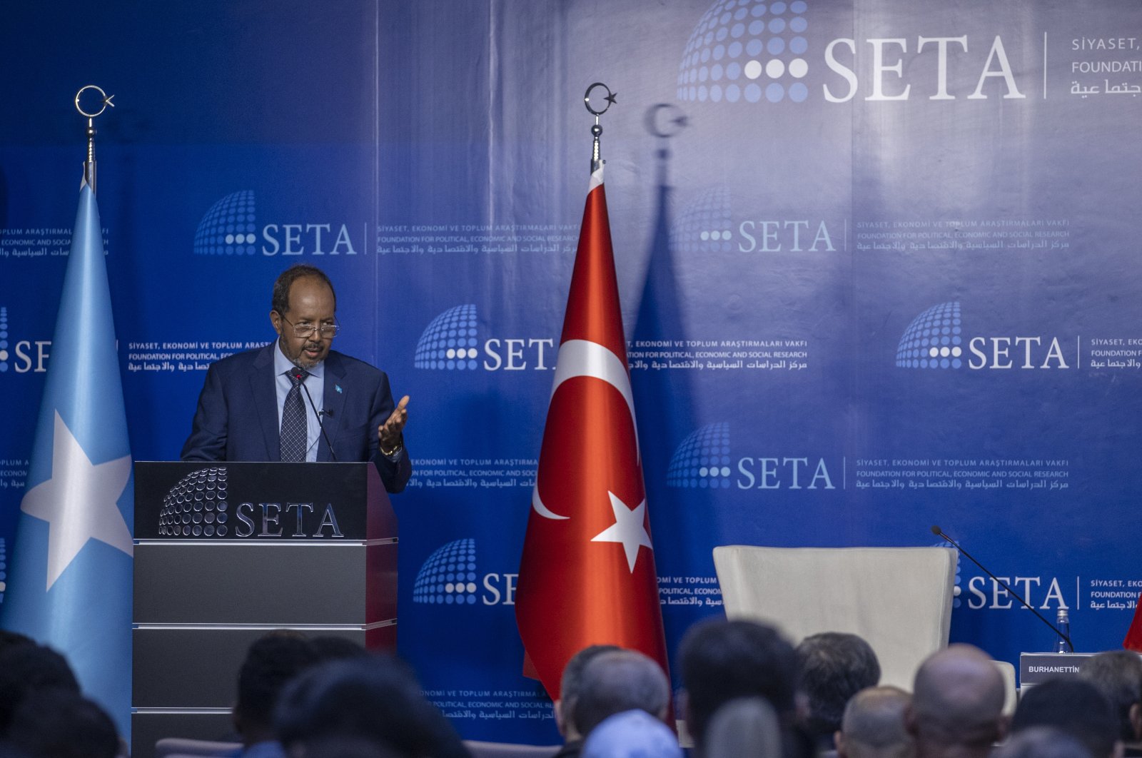 Somali President Hassan Sheikh Mohamud attends a SETA panel in the capital Ankara, Turkey, July 5, 2022. (AA Photo)