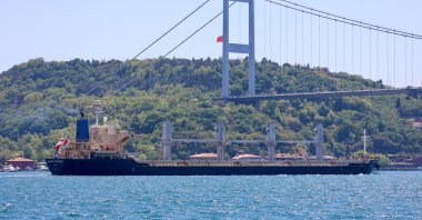 Russian-flagged bulk carrier Matros Pozynich sails in the Bosporus, on its way to the Mediterranean Sea, in Istanbul, Turkey, May 22, 2022. (Reuters Photo)