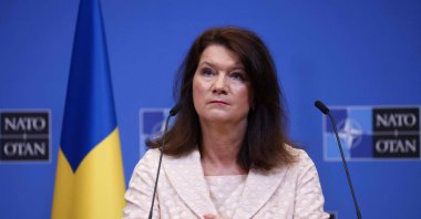 Swedish Foreign Minister Ann Linde gives a press conference after the signing of the accession protocols of Finland and Sweden at the NATO headquarters in Brussels, Belgium, July 5, 2022. (AFP Photo)