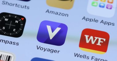 In this photo illustration, the Voyager Digital app is visible on an iPhone screen in San Anselmo, California, July 1, 2022. (Getty Images)