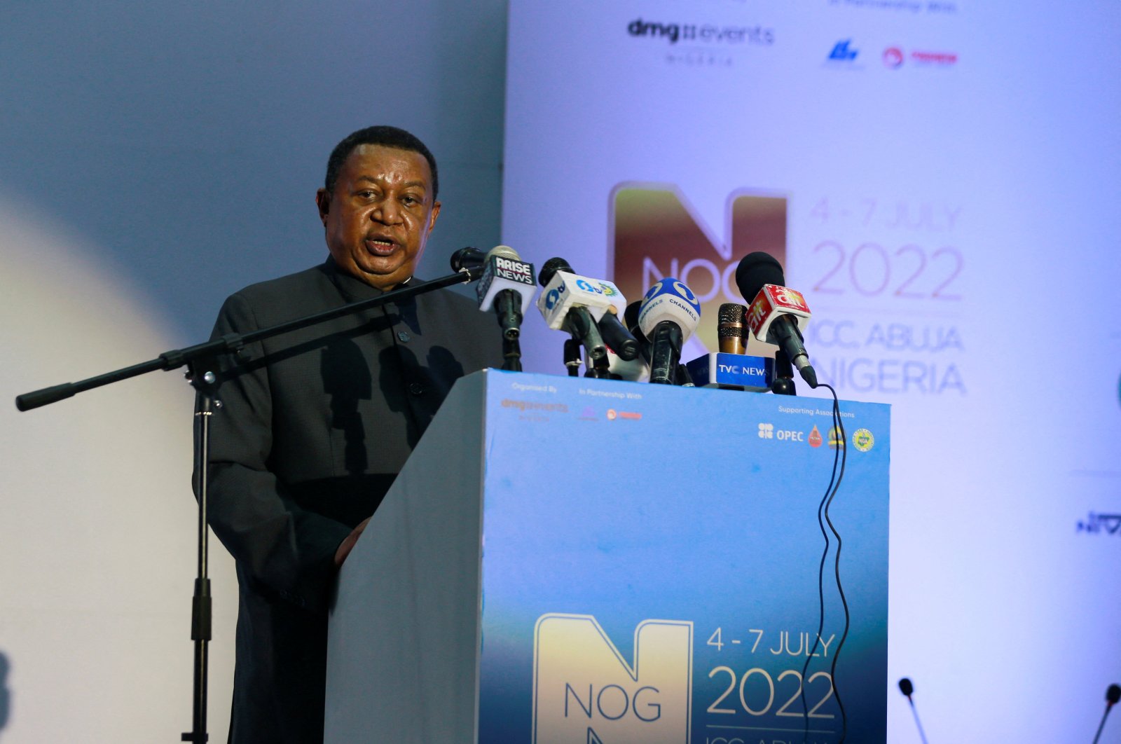 OPEC Secretary-General Mohammad Sanusi Barkindo addresses delegates at the opening of the Nigeria Oil & Gas 2022 meeting in Abuja, Nigeria, July 5, 2022. (Reuters Photo)