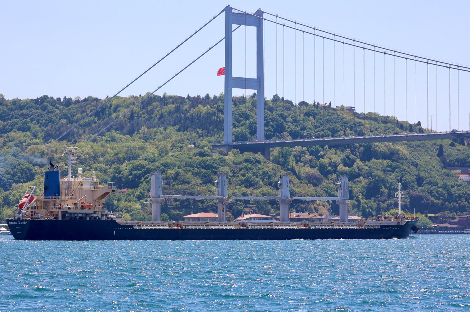 Russian-flagged bulk carrier Matros Pozynich sails in the Bosporus, on its way to the Mediterranean Sea, in Istanbul, Turkey, May 22, 2022. (Reuters Photo)