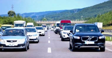 People travel for Qurban Bayram holiday on a major highway, in Bolu, northern Turkey, Jul. 7, 2022. (AA PHOTO) 