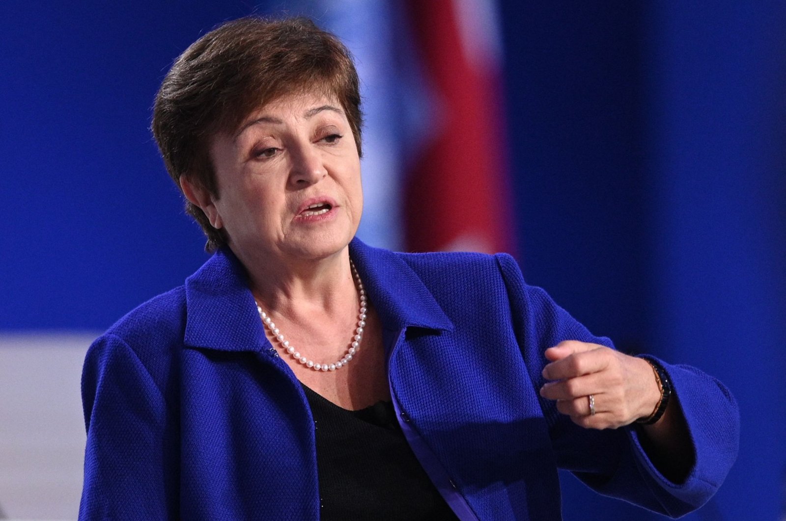 IMF Managing Director Kristalina Georgieva speaks during a panel discussion at the COP26 U.N. Climate Summit in Glasgow, Scotland, Nov. 3, 2021. (AFP Photo)