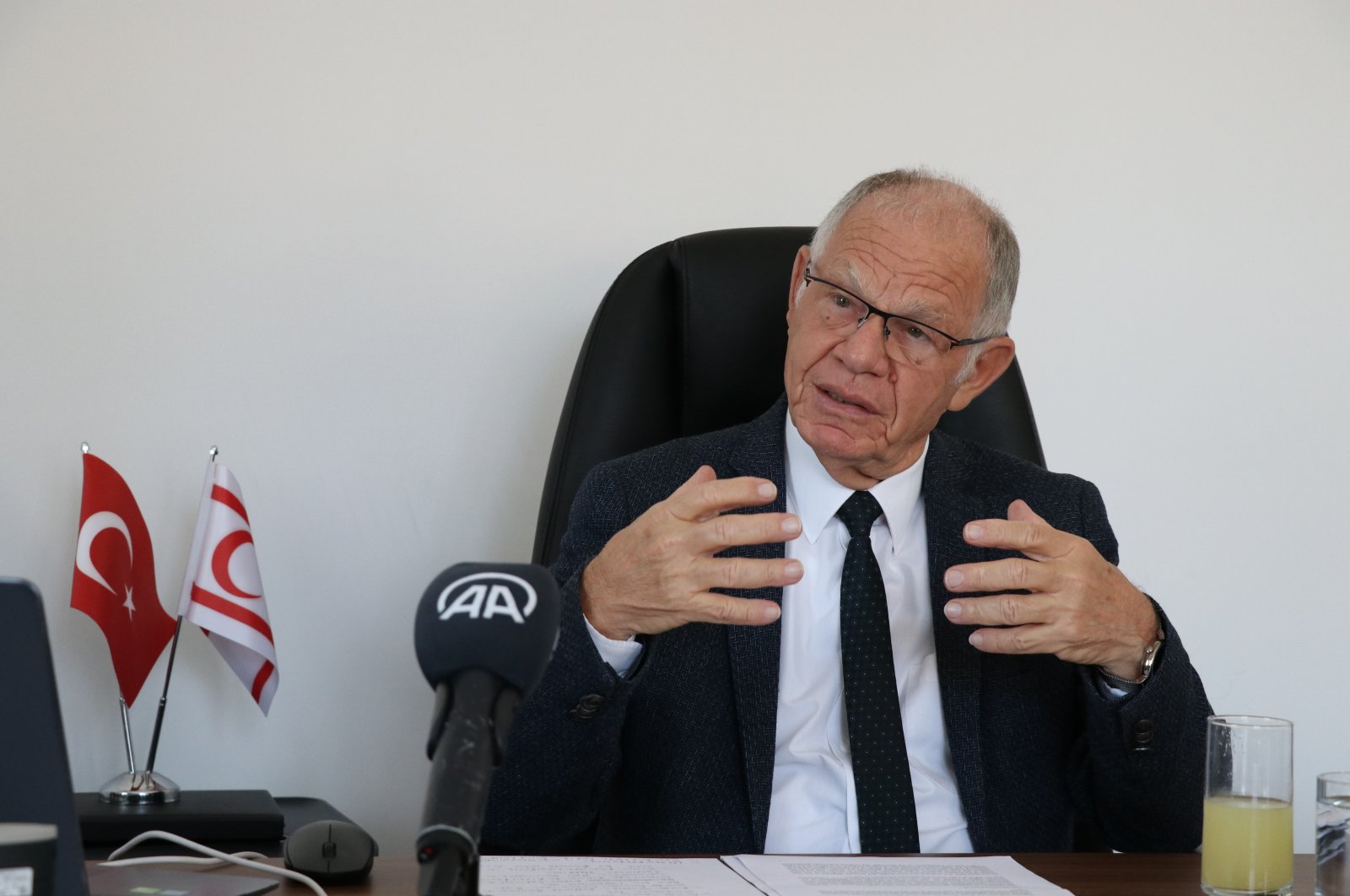 Turkish Cypriot Presidential Special Representative Ergün Olgun speaks to the Anadolu Agency (AA) in Lefkoşa (Nicosia), TRNC, July 7, 2022. (AA)