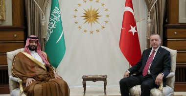 President Recep Tayyip Erdoğan receives Crown Prince of Saudi Arabia Mohammed bin Salman during an official ceremony at the Presidential Complex in the capital Ankara, Turkey, June 22, 2022. (AFP Photo)