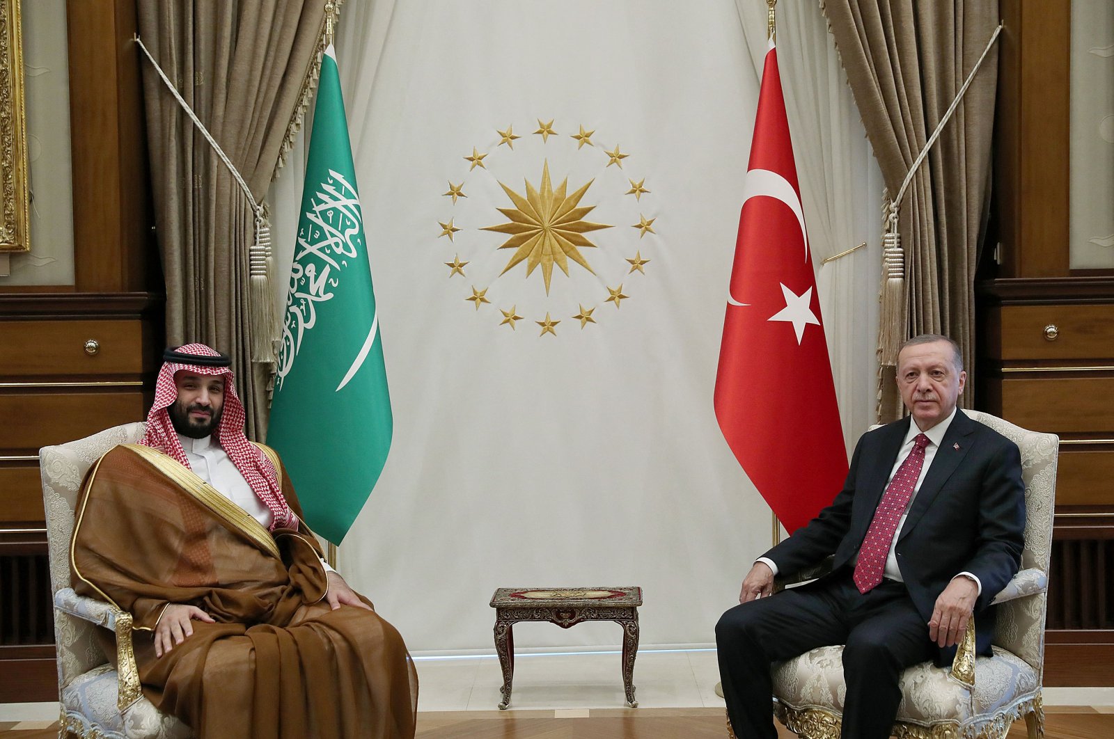 President Recep Tayyip Erdoğan receives Crown Prince of Saudi Arabia Mohammed bin Salman during an official ceremony at the Presidential Complex in the capital Ankara, Turkey, June 22, 2022. (AFP Photo)