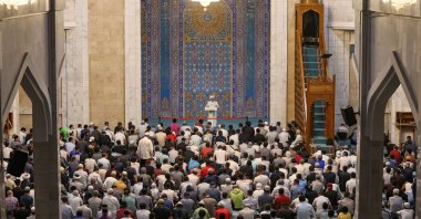 People gather for the Eid al-Adha prayers, in Almaty, Kazakhstan, July 9, 2022. (AA Photo)