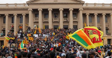 Demonstrators protest inside the Presidential Secretariat premises, after President Gotabaya Rajapaksa fled, amid the country's economic crisis, in Colombo, Sri Lanka, July 9, 2022. (Reuters Photo)