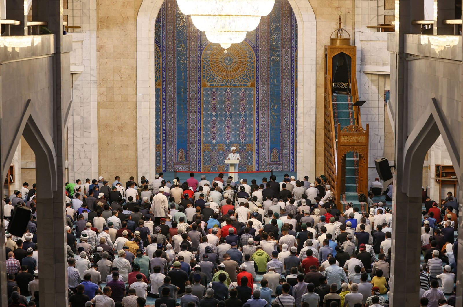 People gather for the Eid al-Adha prayers, in Almaty, Kazakhstan, July 9, 2022. (AA Photo)