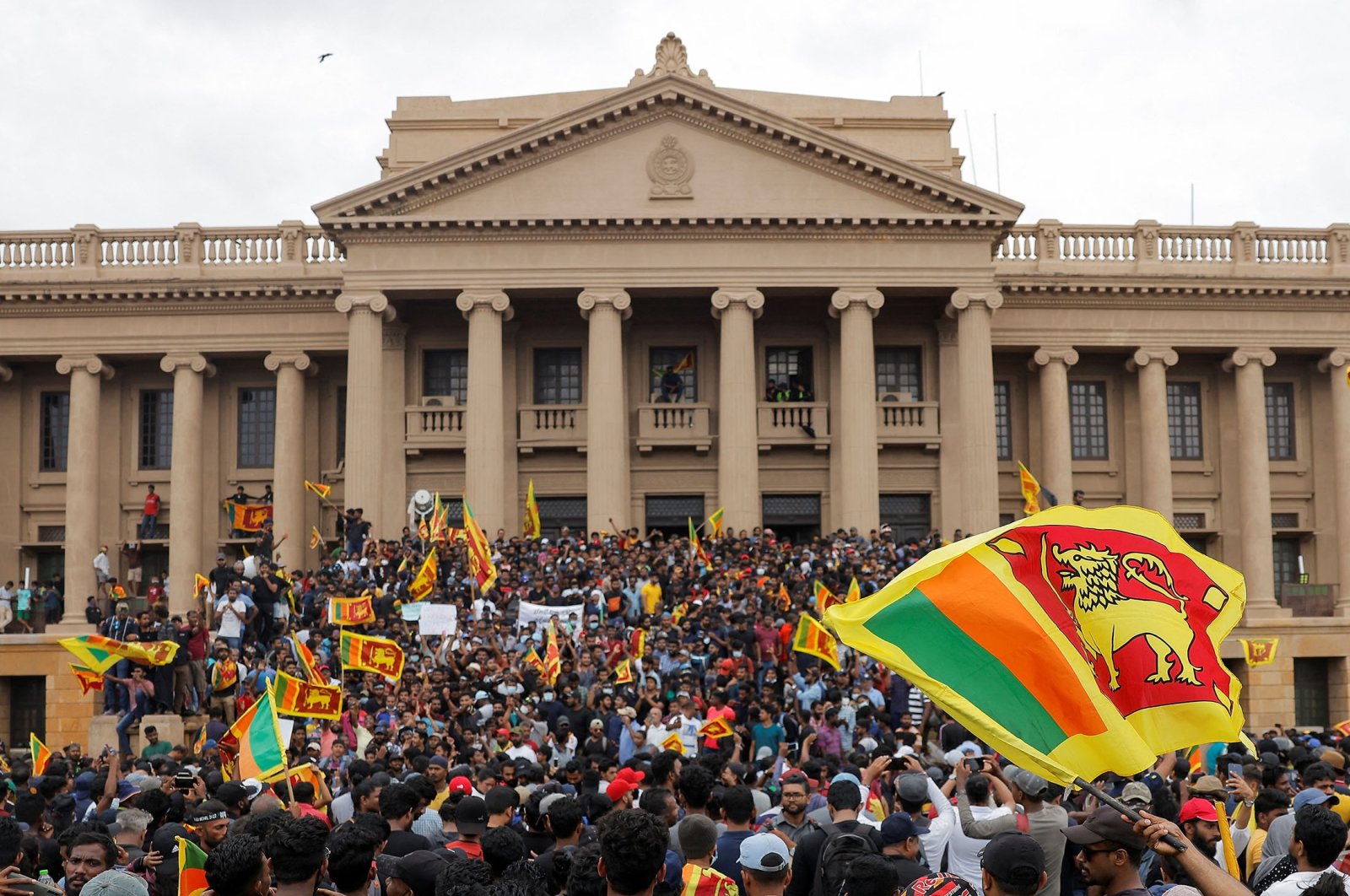 Demonstrators protest inside the Presidential Secretariat premises, after President Gotabaya Rajapaksa fled, amid the country&#039;s economic crisis, in Colombo, Sri Lanka, July 9, 2022. (Reuters Photo)