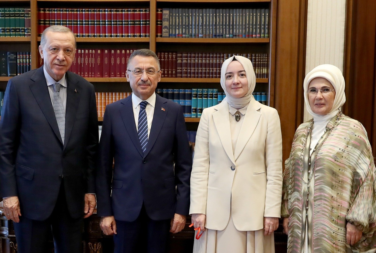 Vice President Fuat Oktay, Presidential Advisor Hümeyra Şahin, President Recep Tayyip Erdoğan and First Lady Emine Erdoğan are seen in this photo, July 12, 2022 (AA Photo)