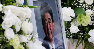 A picture of late former Japanese Prime Minister Shinzo Abe is seen at the headquarters of the Japanese Liberal Democratic Party in Tokyo, Japan, July 12, 2022. (Reuters photo)