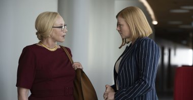 This image released by HBO  shows J. Smith Cameron (L) and Sarah Snook in a scene from &quot;Succession.&quot; Both Cameron and Snook were nominated for an Emmy Award for best supporting actress in a drama series. (HBO via AP)