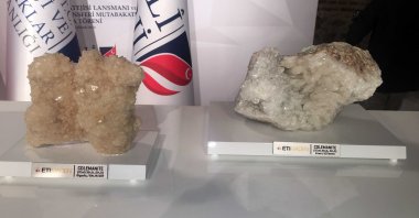 Colemanite, a mineral-rich type of boron, is seen during an event in Istanbul, June 7, 2018. (IHA Photo)