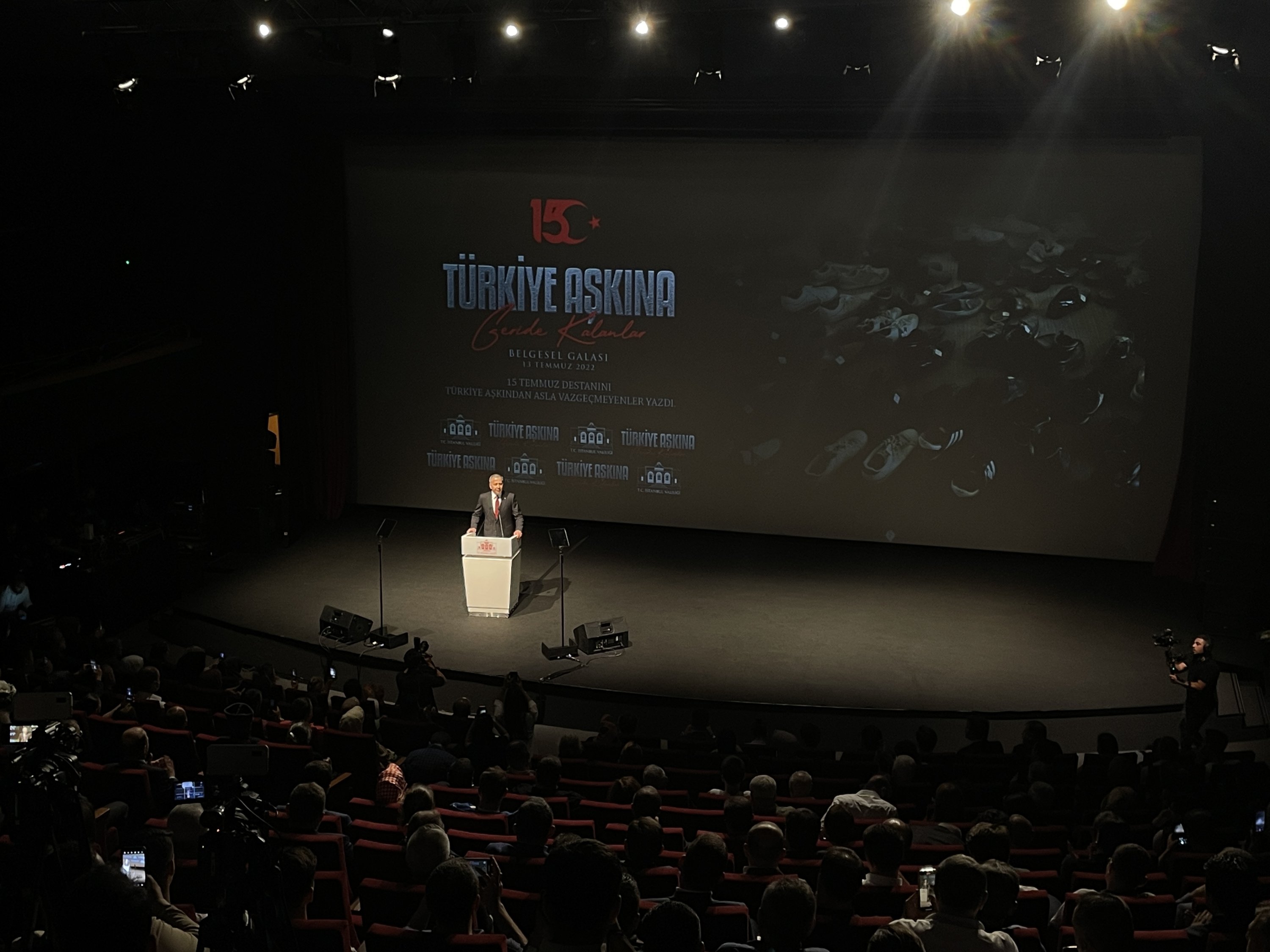 Istanbul Governor Ali Yerlikaya speaks at the premiere screening of  “Türkiye Aşkına-Geride Kalanlar' at Atlas Cinema, Istanbul, June 12, 2022. (AA) 