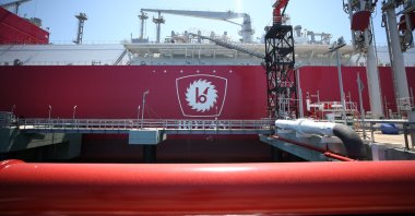 Turkey’s first FSRU Ertuğrul Gazi, operated by BOTAŞ, is seen at the port in Dörtyol in the southern province of Hatay, Turkey, April 22, 2021. (AA Photo)