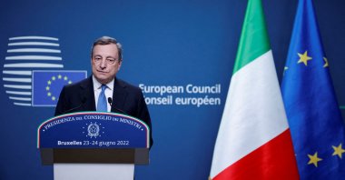 Italian Prime Minister Mario Draghi attends a news conference during a European Union leaders summit in Brussels, Belgium, June 24, 2022. (Reuters Photo)
