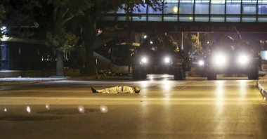 Yusuf Çelik lies on the road in front of approaching tanks on the night of the July 15 coup attempt, Istanbul, Turkey, July 15, 2016. (AA Photo)