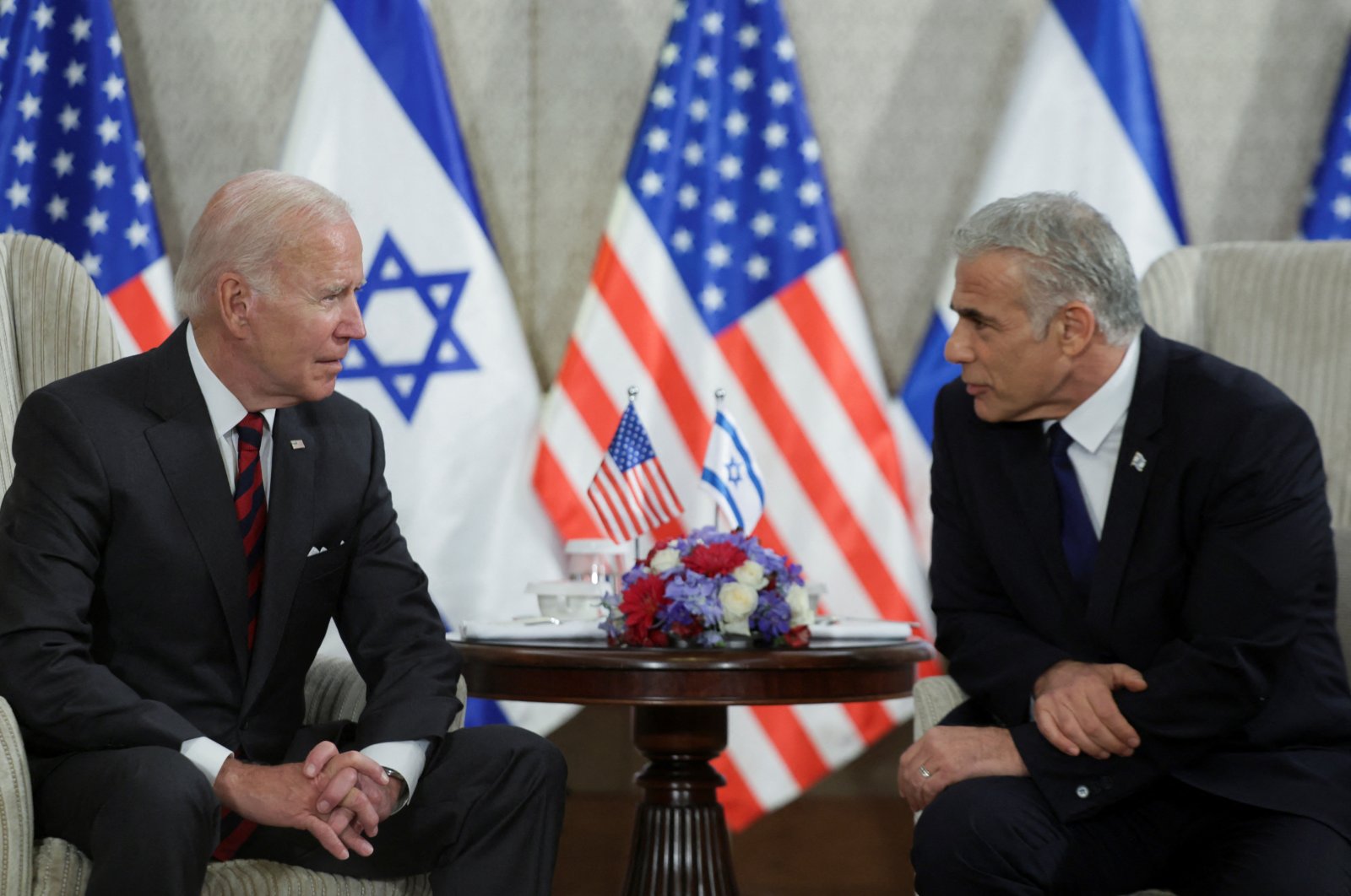 U.S. President Joe Biden and Israeli Prime Minister Yair Lapid participate in a bilateral meeting, Jerusalem, July 14, 2022. (Reuters Photo)