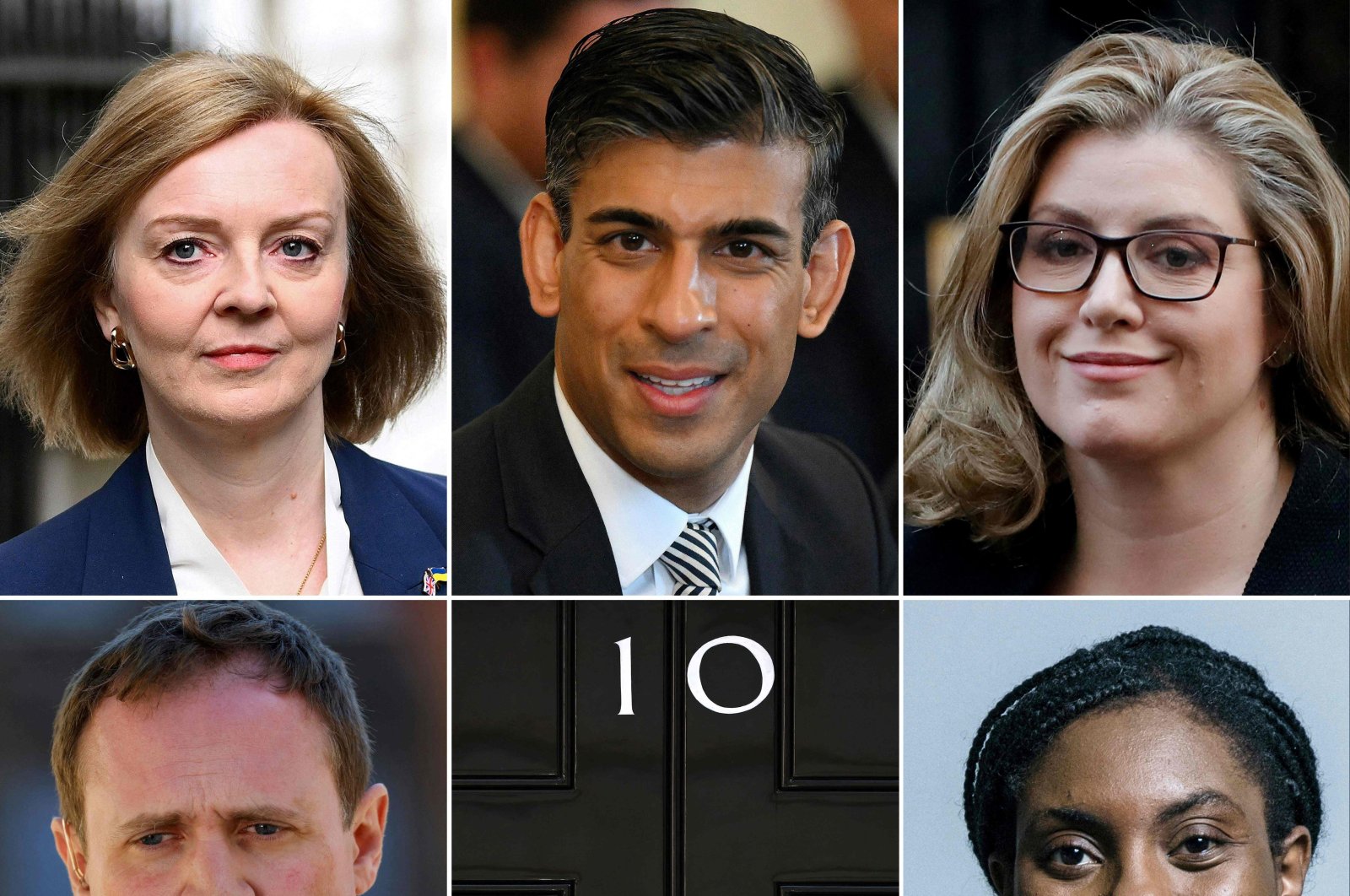This combination of pictures created on July 14, 2022, shows (top row L-R) Britain&#039;s Foreign Secretary Liz Truss, Britain&#039;s former chancellor of the exchequer Rishi Sunak, Britain&#039;s Minister of State for Trade Policy Penny Mordaunt, (bottom row L-R) Conservative politician Tom Tugendhat, Britain&#039;s Attorney General Suella Braverman and Conservative MP for Saffron Walden Kemi Badenoch. (AFP Photo)