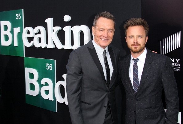 Aaron Paul and Bryan Cranston attend the "Breaking Bad" Los Angeles Premiere at Sony Pictures Studios in Culver City, California, U.S., July 24, 2013. (Getty Images)