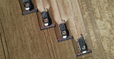 Combines harvest wheat in a field in the Rostov region, Russia, July 7, 2022. (Reuters Photo)