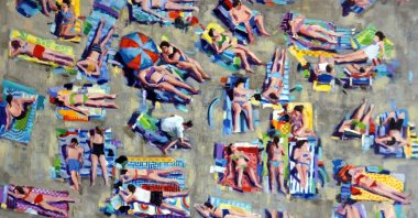 Saim Erken, "Sunbathing," 2021, 130 by 140 centimeters, oil on canvas from "Art Summer 2022" exhibition. (Courtesy of Artgalerim)