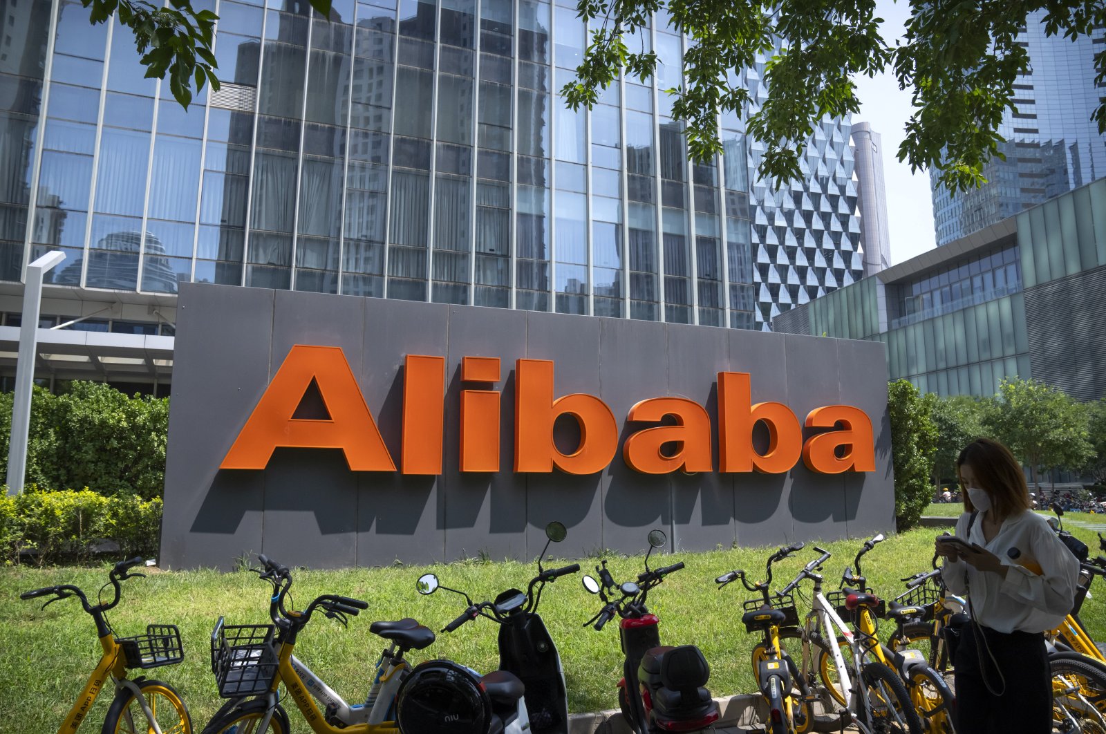 The logo of  Chinese technology firm Alibaba is seen at its office in Beijing, China, Aug. 10, 2021. (AP Photo)
