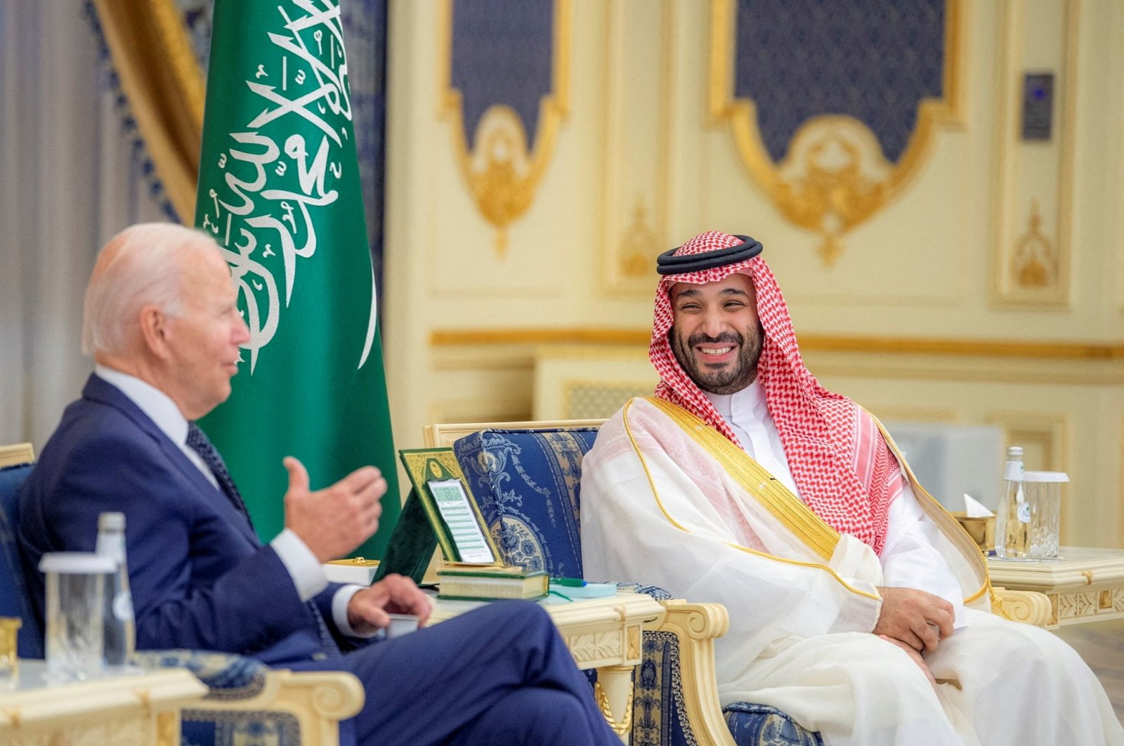 Saudi Crown Prince Mohammed bin Salman and U.S. President Joe Biden meet at Al Salman Palace upon his arrival in Jeddah, Saudi Arabia, July 15, 2022. (Reuters Photo)
