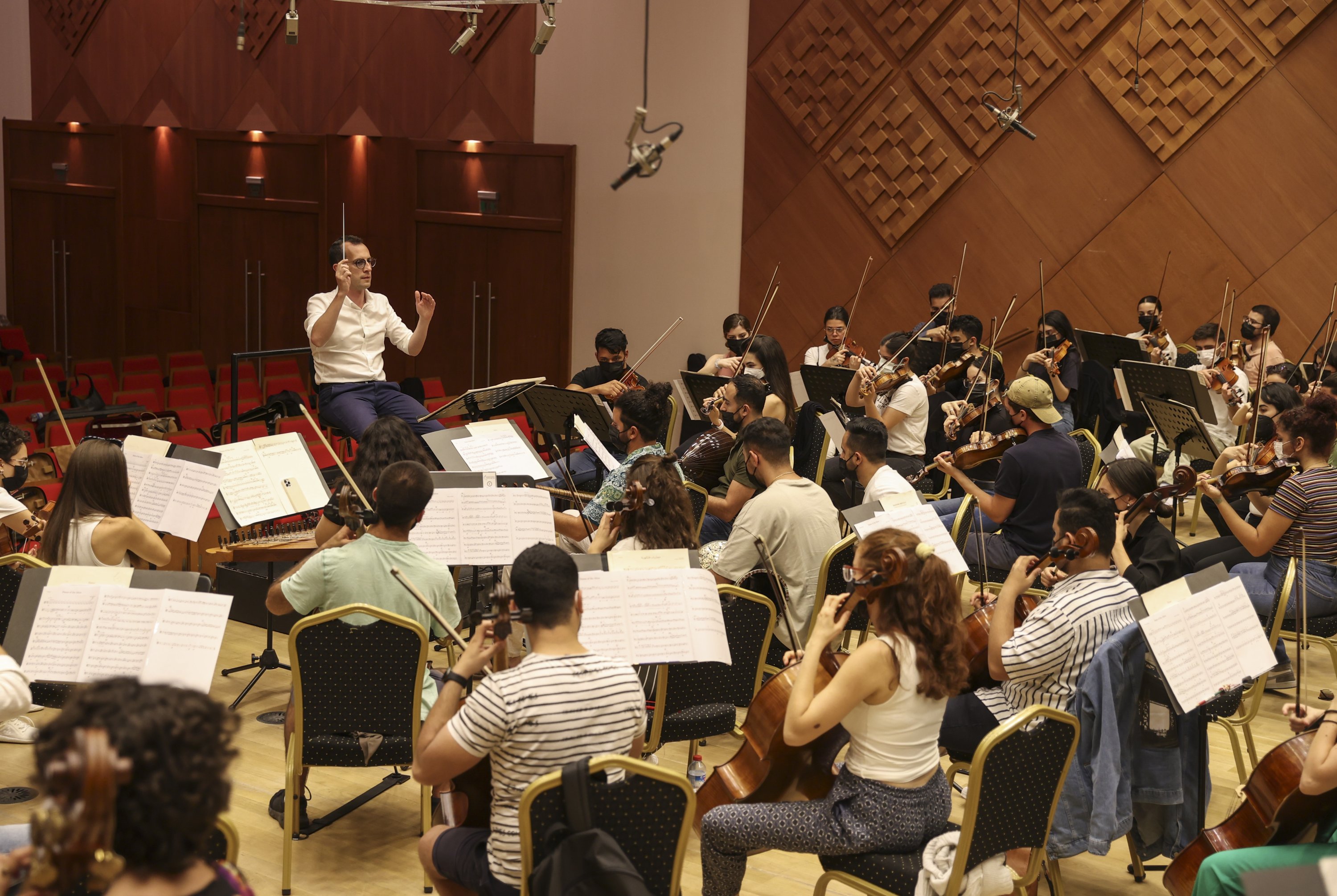 The Palestinian Youth Orchestra, which came to Turkey upon the invitation of first lady Emine Erdoğan has completed its preparations for the "Palestine-Turkey Peace Concert" that will be held at the Presidential Symphony Orchestra (CSO), Ankara, Turkey, July 16, 2022. (AA Photo)