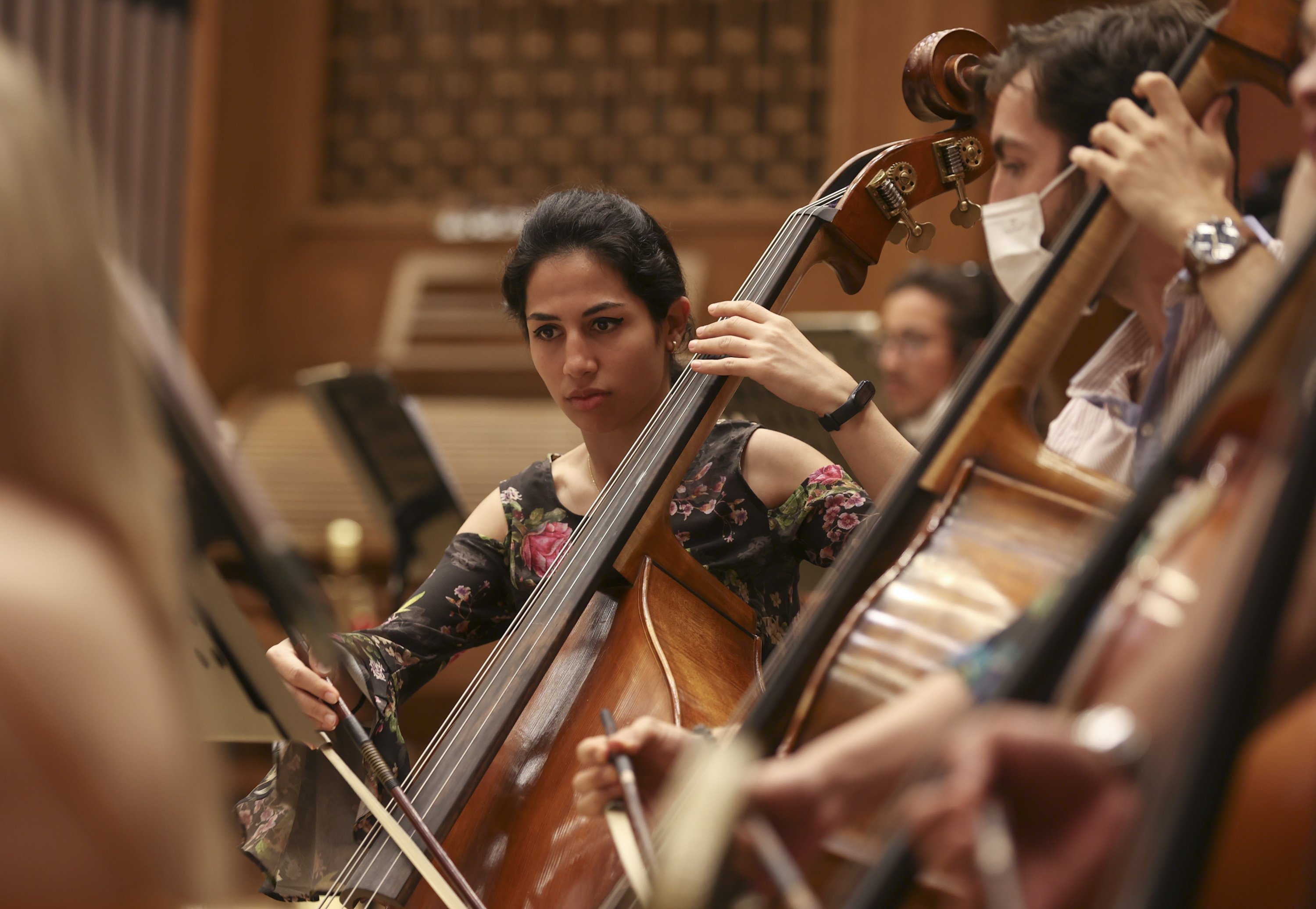 The Palestinian Youth Orchestra completes its preparations for the "Palestine-Turkey Peace Concert" that will be held at the Presidential Symphony Orchestra (CSO), Ankara, Turkey, July 16, 2022. (AA Photo)