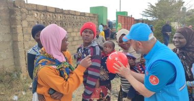 A Turkish charity distributes food aid in Lusaka, Zambia, July 13, 2022. (AA Photo)