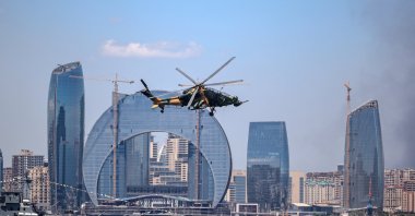 T129 Tactical Reconnaissance and Attack Helicopter (ATAK) stages a show in Baku as part of Teknofest, Turkey’s largest aerospace and technology event, Azerbaijan, May 26, 2022. (AA Photo)