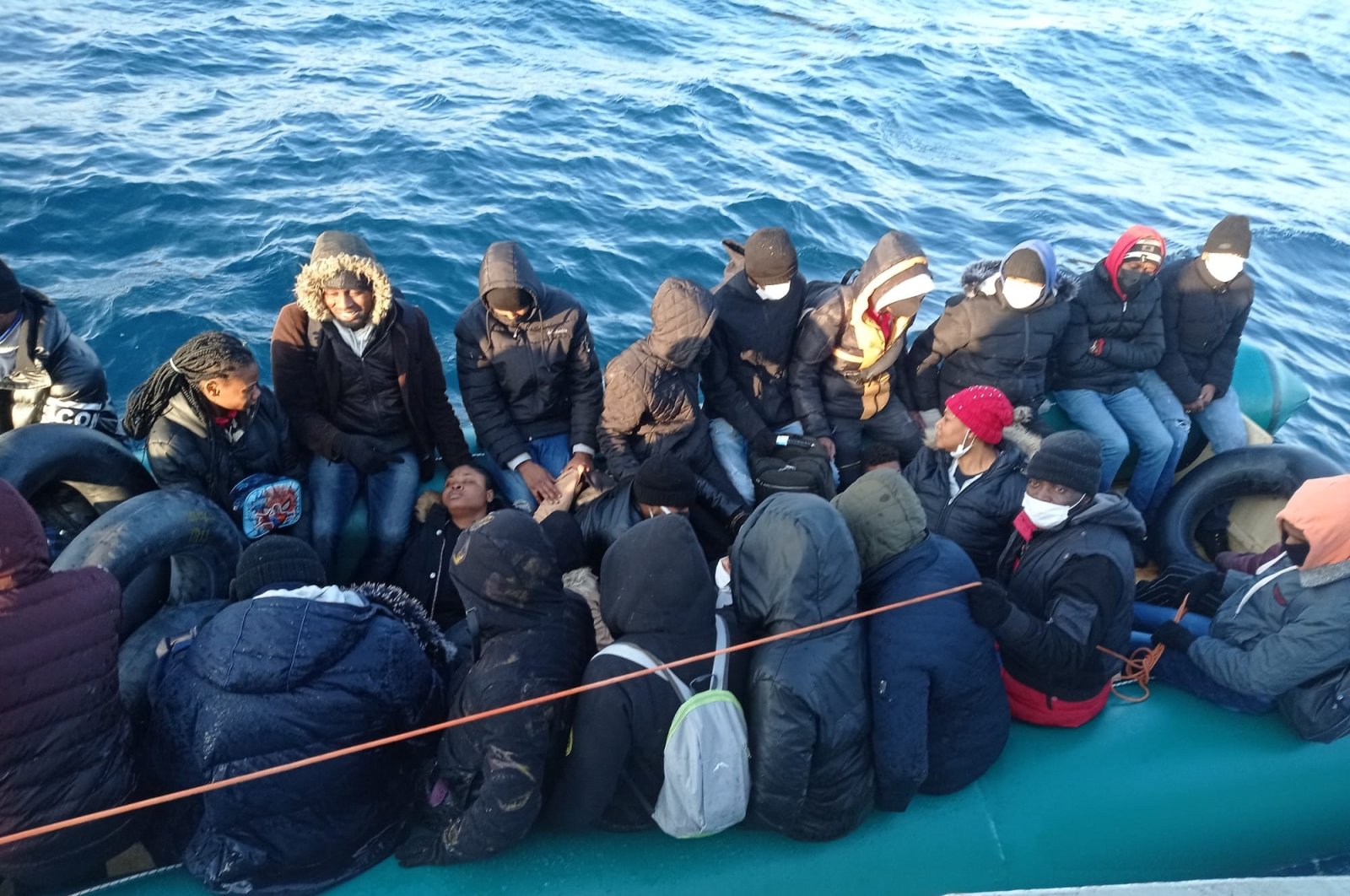 Turkish coast guard rescues migrants pushed back by Greece in the Aegean Sea, July 4, 2022. (IHA Photo)