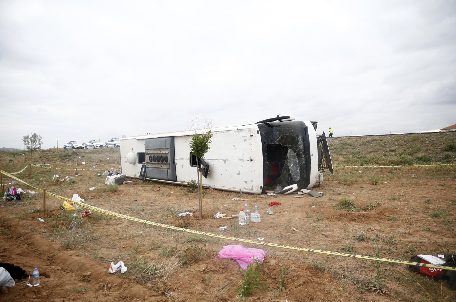 The wreckage of a bus after an accident that injured 30 people, Kayseri, central Turkey, July 17, 2022. (AA Photo)