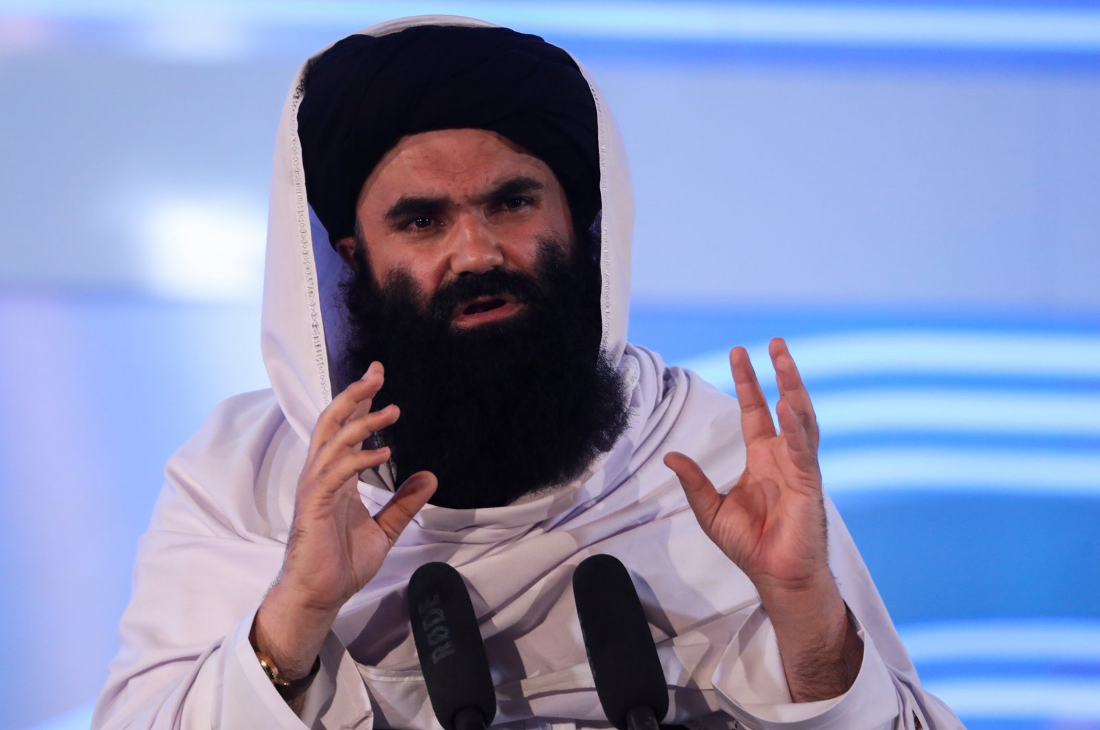 Afghan Taliban&#039;s acting Interior Minister Sirajuddin Haqqani speaks during the anniversary event of the departure of the Soviet Union from Afghanistan, in Kabul, Afghanistan, April 28, 2022. (Reuters File Photo)