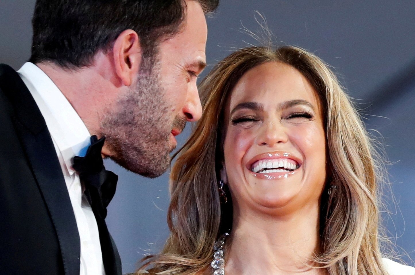 Jennifer Lopez and Ben Affleck attend the premiere screening of the film 'The Last Duel' at the 78th Venice Film Festival, Italy, Sept.10, 2021. (REUTERS)