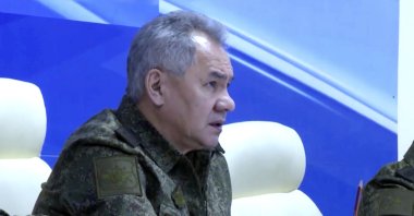 Russian Defense Minister Sergei Shoigu inspects Russian forces at an undisclosed location in preparation for military operations in Ukraine, July 16, 2022.  (EPA Photo)