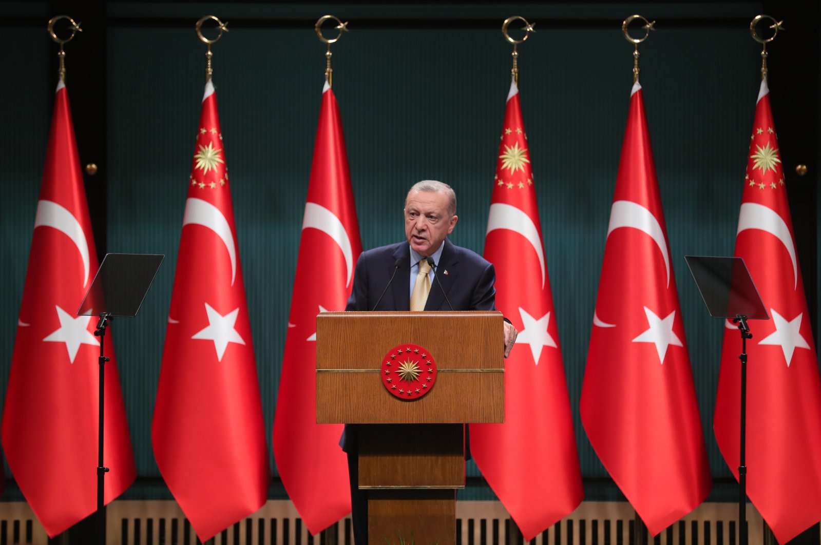 President Recep Tayyip Erdoğan speaks after a cabinet meeting in Ankara, Turkey, June 26, 2022. (AA File Photo)