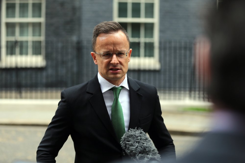 Hungarian Foreign Minister Peter Szijjarto is seen in Downing Street after a meeting between Viktor Orban and Boris Johnson, London, U.K., May 28, 2021. (Shutterstock Photo)