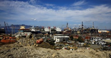 Decommissioned cruise ships being dismantled at the ship-breaking yard in Izmir, western Turkey, Oct. 2, 2020. (REUTERS PHOTO)