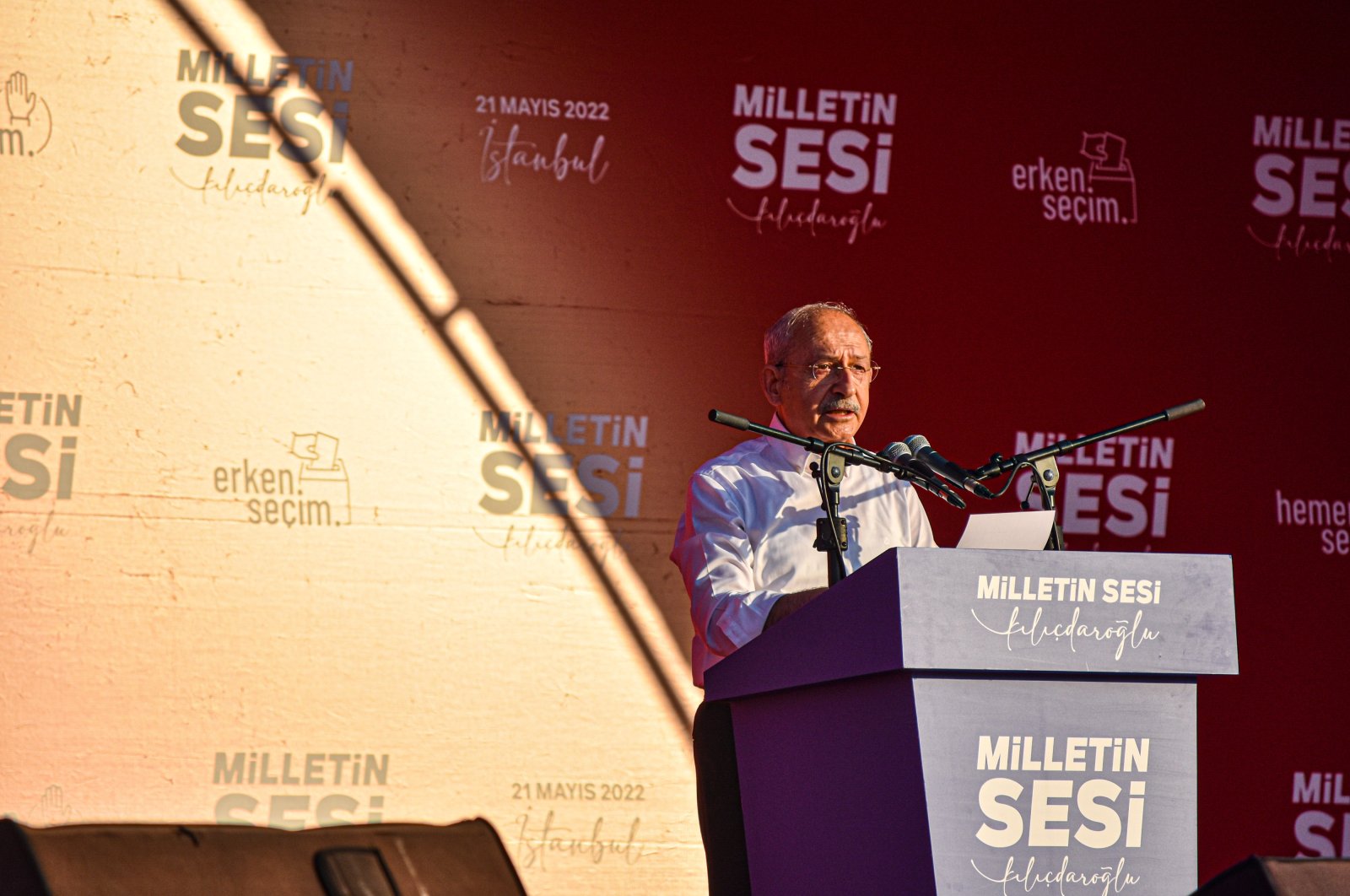 Kemal Kılıçdaroğlu, the chairman of Turkey&#039;s main opposition Republican People&#039;s Party (CHP), speaks during a rally, Istanbul, Turkey, May 21, 2022. (Reuters Photo)