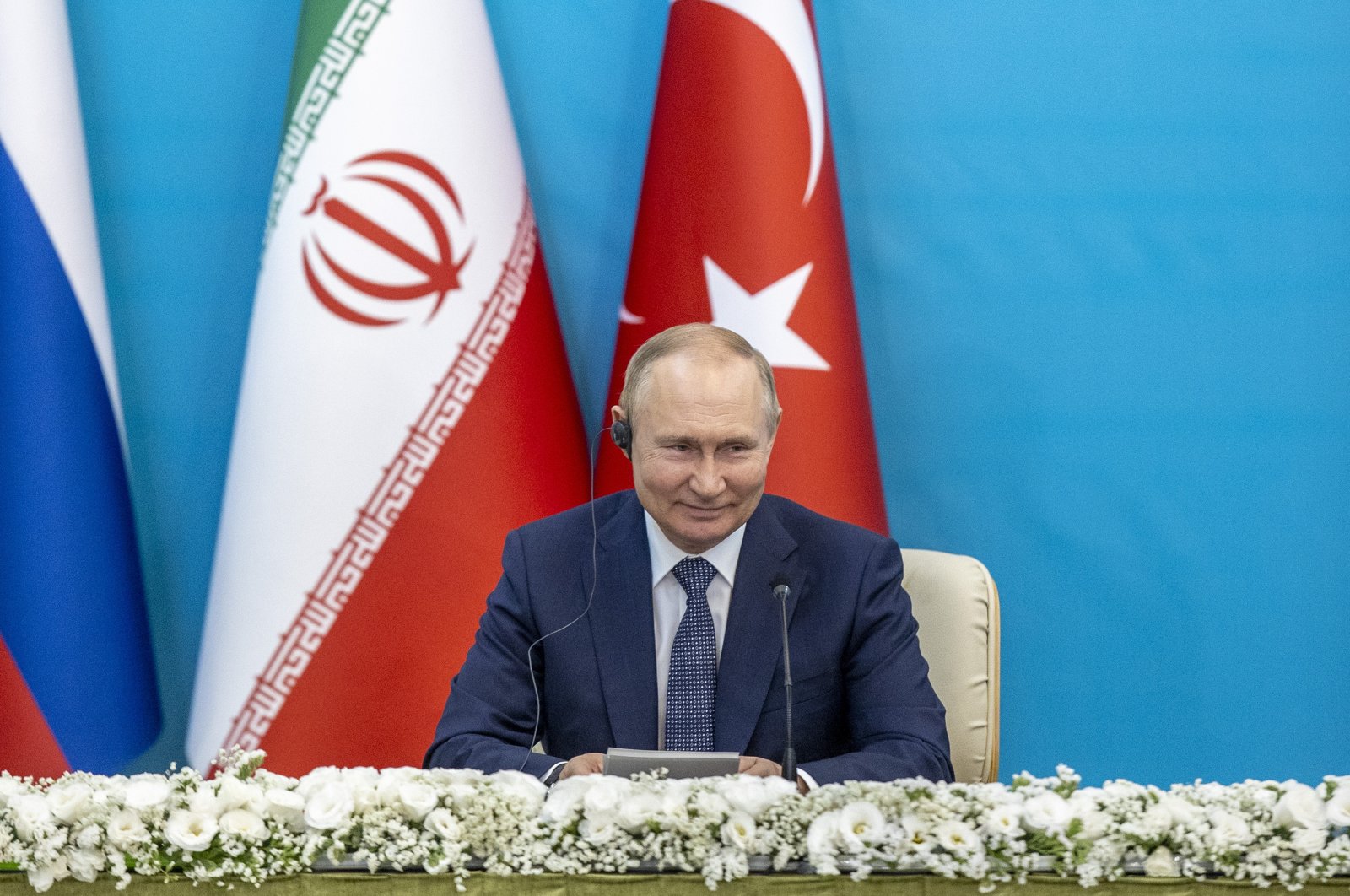 Russian President Vladimir Putin at a joint press conference with his Turkish and Iranian counterparts following the trilateral summit in Tehran, Iran, July 19, 2022. (AA Photo)