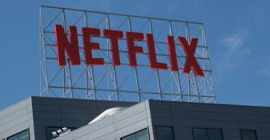 The Netflix logo is seen on top of their office building in Hollywood, California, U.S., March 2, 2022. (AFP Photo)