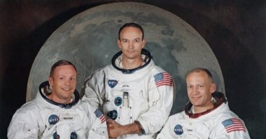The three crew members of NASA's Apollo 11 lunar landing mission pose for a group portrait a few weeks before the launch, (L-R), Commander Neil Armstrong, Command Module Pilot Michael Collins and Lunar Module Pilot Edwin 'Buzz' Aldrin Jr., May 1969. (Getty Images)